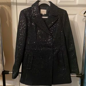 Anne Taylor Loft Navy blue sequined button up coat. Size 2